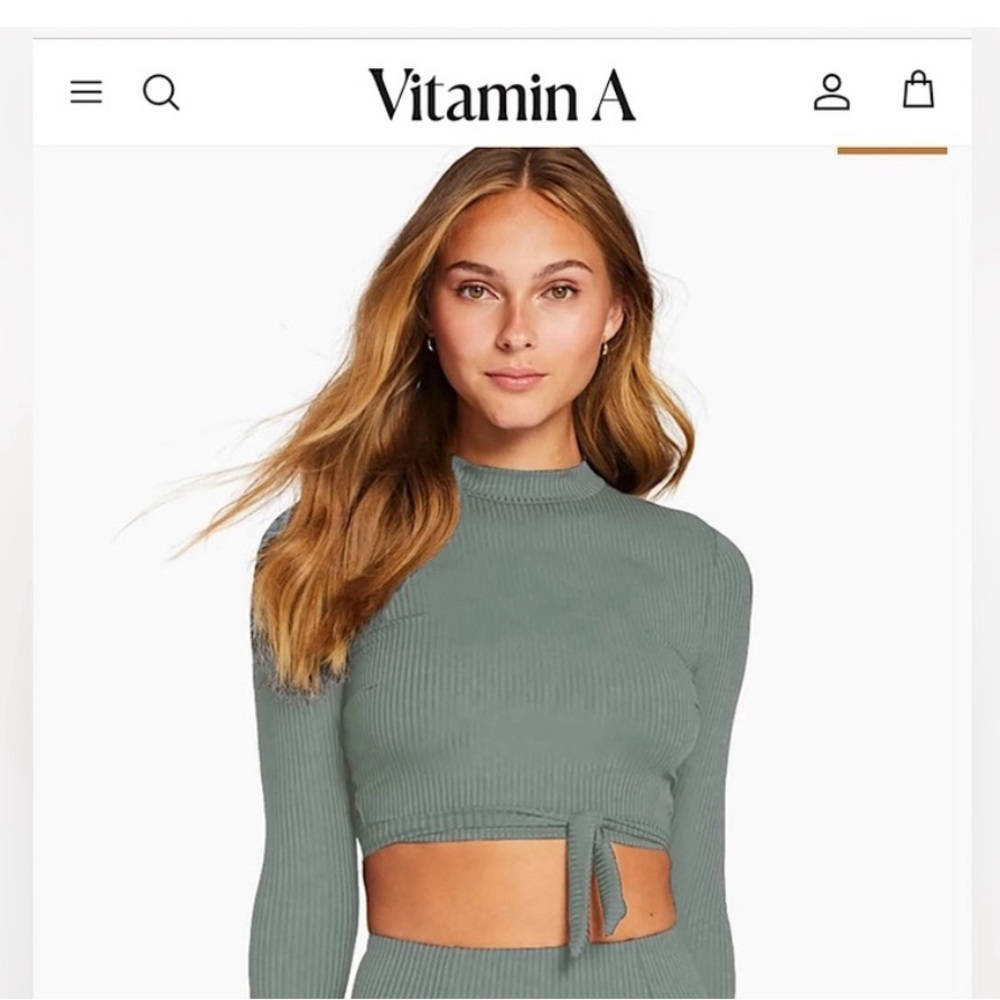Vitamin A Remy Rashguard Swimwear- Sea Green EcoRib NWT